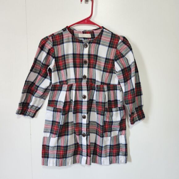 ZARA Kids Girls Holiday Christmas Plaid Dress Red Green White Long Sleeve 8-9 - Picture 1 of 6